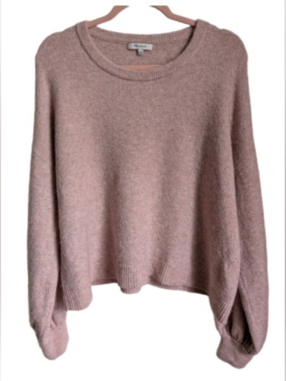 MADEWELL Cream Alpaca Puff Sleeves Dainty Knit Crewneck Sweater Size Large